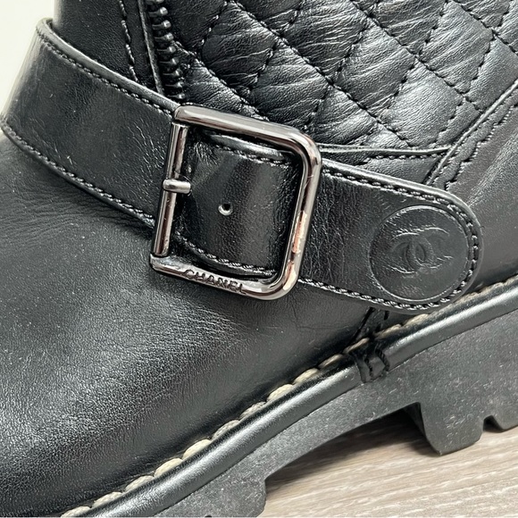 Authentic CHANEL Moto Biker Boots Size 37.5 (with box & receipt) - Picture 10 of 15